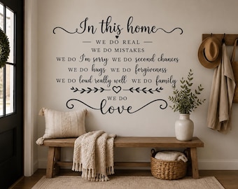 In This Home We Do Love Wall Decal | Family Rules Vinyl Wall Quote | Farmhouse Home Decor