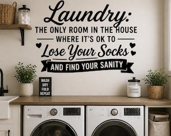 Laundry Is The Only Room Wall Decal - Funny Laundry Room Decor, Washer Dryer Vinyl Sticker, Farmhouse Laundry Sign Home Humor