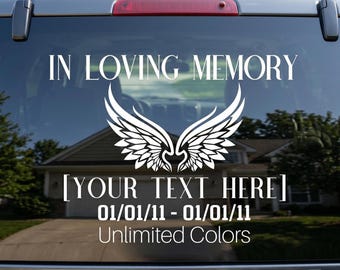 Custom In Loving Memory Decal With Wings | Personalized Memorial Window Sticker for Car or Truck