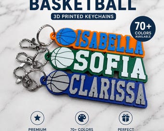 Porte-clé personnalisé imprimé en 3D - Porte-clé de basket-ball - Cadeaux équipe de basket-ball - Porte-clé équipe - Cadeaux sport - Porte-clé personnalisé étiquette de sac BASKETBALL