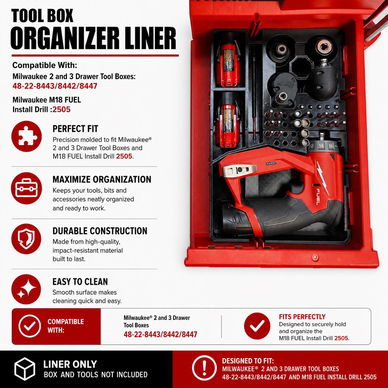 Kit Milwaukee M12 FUEL – Perceuse-visseuse 2505-20 + Embouts, Batterie Li-Ion Incluse, 12V