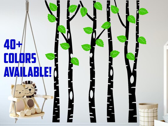 Birch Tree Decal With Leaves Wall Decal Wall Decor Nursery Etsy