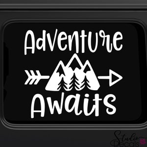 Adventure Awaits Mountains Bumper Sticker Mountains Calling Mountain Life Wilderness Outdoors Car Decal Trailer Decals Car Sticker Bumper