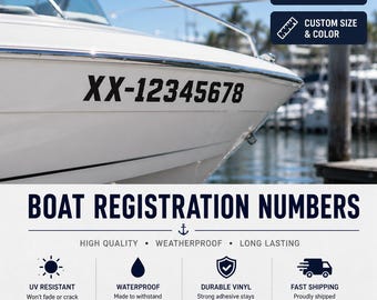Custom Boat Registration Numbers Decals - Boat Number Decals - Boat Registration Stickers - Boat Lettering Decals - Boat Validation Decals