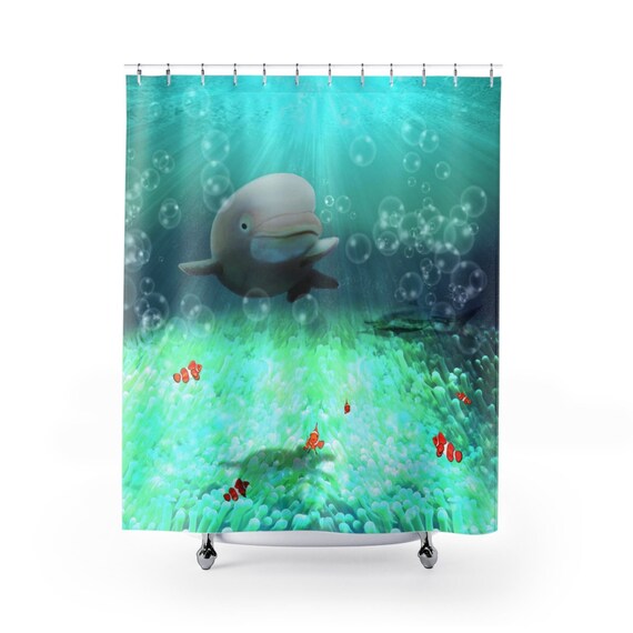 Underwater Sea Shower Curtain Beluga Whale Clownfish Shark Sea Etsy