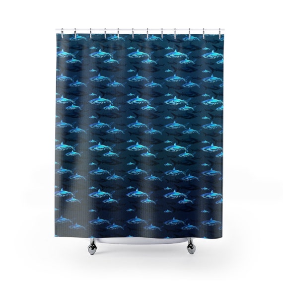 Hai Dusche Vorhang Handgezeichneten Haie Aqua Petrol Blau Tief Etsy