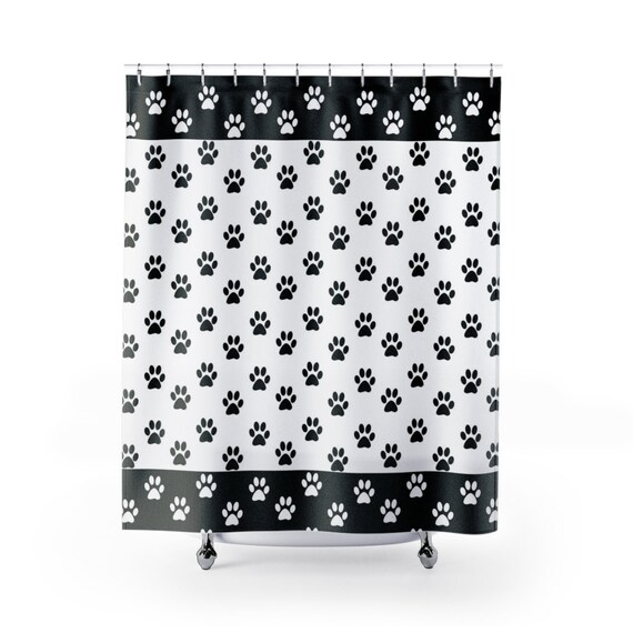 Paw Print Shower Curtain Dog Print Cat Footprint Black And Etsy