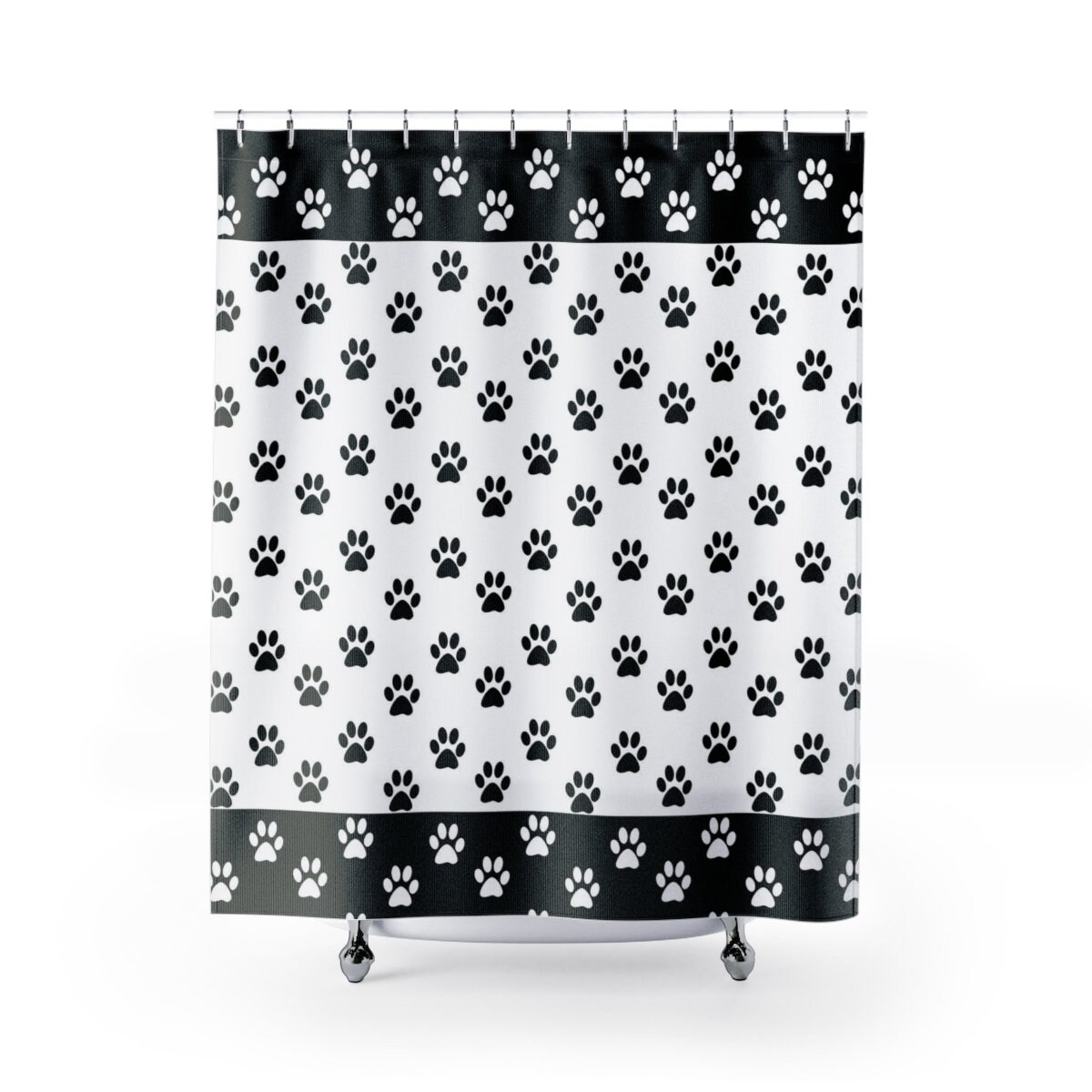 Paw Print Shower Curtain Dog Print Cat Footprint Black and Etsy