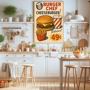 Vintage 1950s Burger Ad Poster - Retro Cheeseburger Fries & Soda Diner Wall Art Various Sizes