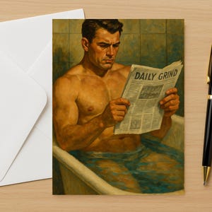 Pintura al óleo de un galán musculoso en una bañera