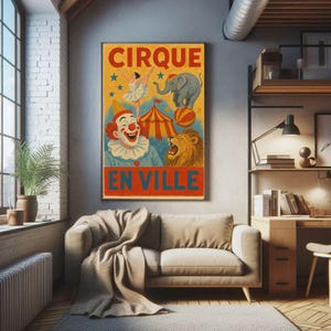 Cirque En Ville – Vintage 1950s Style French Circus Poster 24 X 36