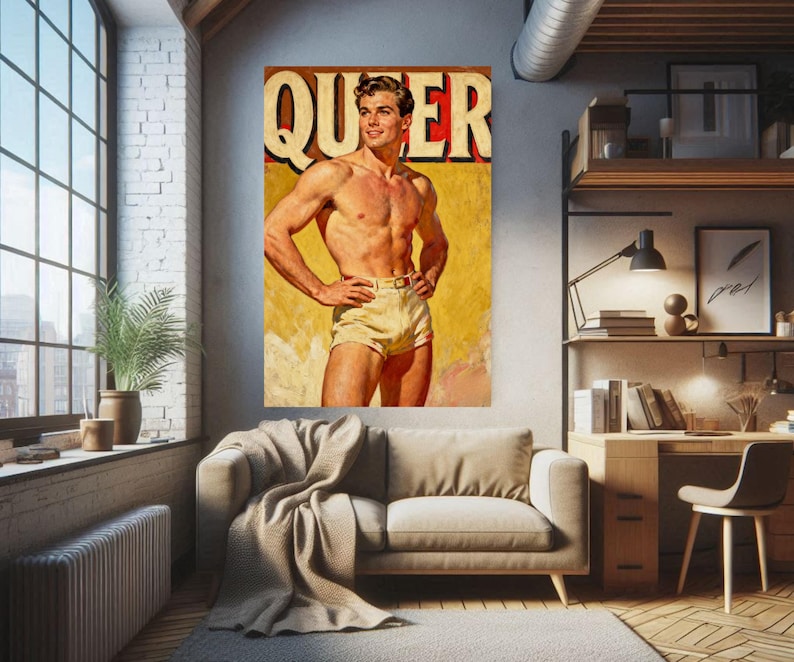 1950s Male Pinup Queer Oil Painting Poster - Vintage Gay Retro Art