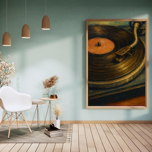 Vinyl Record Player Poster — Acrylic Style Painting Print, Retro Music Wall Art, Turntable Decor for Music Lovers, Digital Download