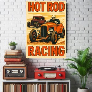 Hot Rod Racing Poster – 1970s Style Vintage Car Art 24 X 36