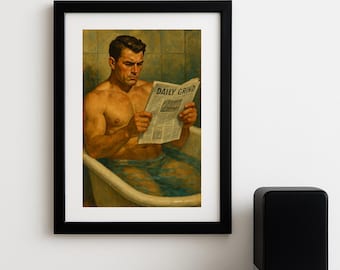 Muscle Hunk in Bathtub Oil Painting Queer Gay Art Print 8.5 X 11