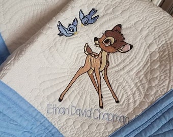 Embroidered Heirloom Baby Quilt Woodland Deer Boy Girl Shower gift 36"x46" choose your colors! Brand New Made to Order Personalized Custom