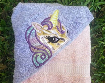 Peeker Unicorn Embroidered Hooded Towel Peeking Design Beach Bath Pool Girl Birthday Christmas Gift Glitter Rainbow