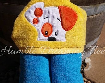 Puppy Dog Embroidered Hooded Towel Patch Bubble Dog Applique' Peeking Design Beach Bath Pool