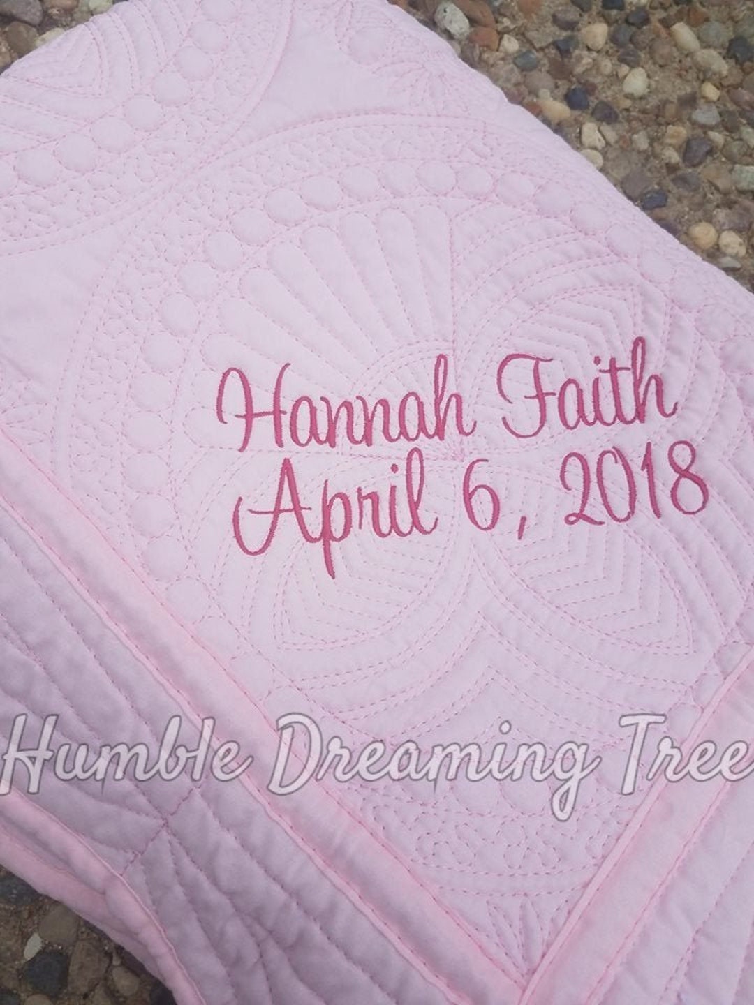 Embroidered Heirloom Baby Quilt Name Birth Date Birthday Boy Girl