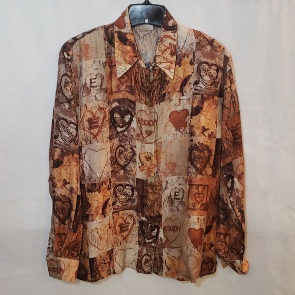 Vintage Escada by Margaretha Ley 1980s Silk Fall Women's Hunting Camouflage shirt blouse button down Ladies