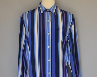 Vintage 90s Ralph Lauren Striped Silk Blouse, Stripe Button Front Shirt, Minimalist Oversized Blouse, New With Tags, NWT, Size Large to XL