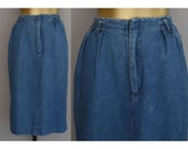 Indigo Blue Denim Skirt, Medium Wash Denim Pencil Skirt, High Waist Mom Skirt, Vintage 80s, Size S Small