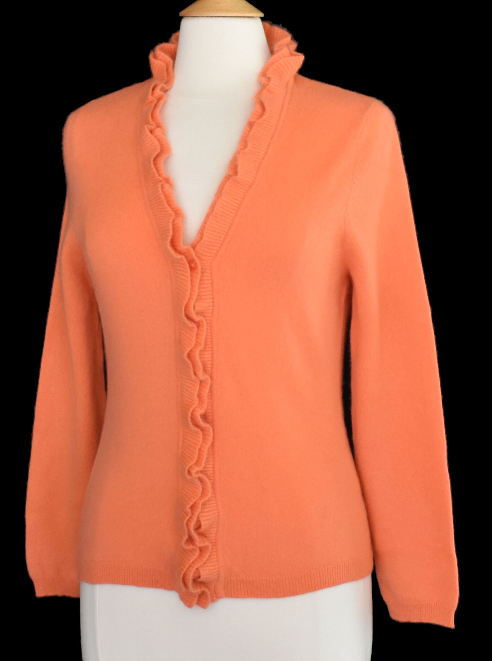 90s Cashmere Cardigan Sweater Ruffle Front Apricot Sweater Etsy