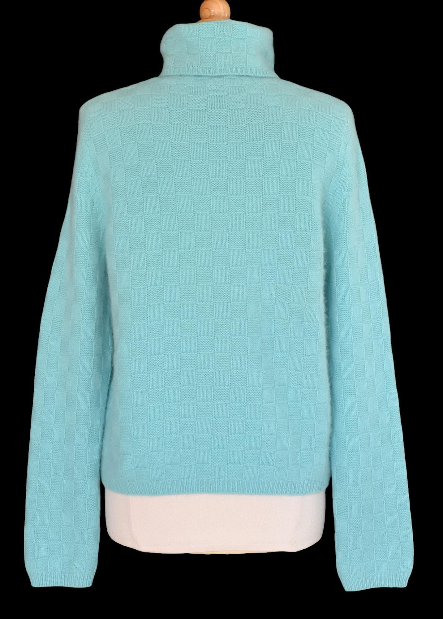 Sueter de cuello alto de cachemira de Grayson Dunn jersey con patron de tejido de canasta en color aguamarina talla XL extragrande Etsy Espana