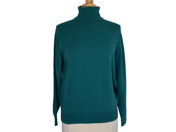 Vintage 90s Emerald Green Cashmere Sweater Clan Douglas Scotland 1990s Minimalist Pullover Turtleneck Sweater Size M to L Medium Large