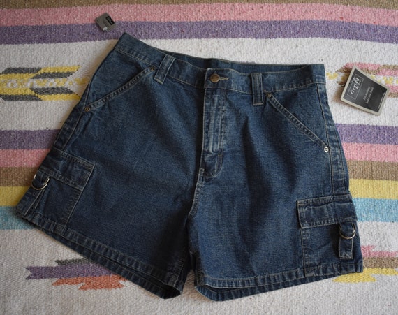dark denim high waisted shorts