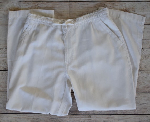 Linen Blend Tie Front Pants, Rayon Blend Trousers,