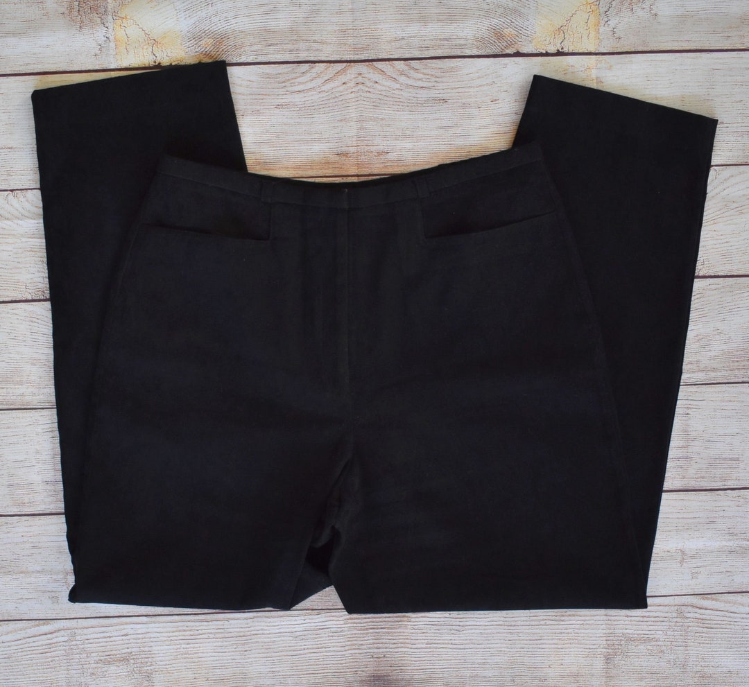 Black Moleskin Pants Zip Front Brushed Velvet Trousers Flat Etsy