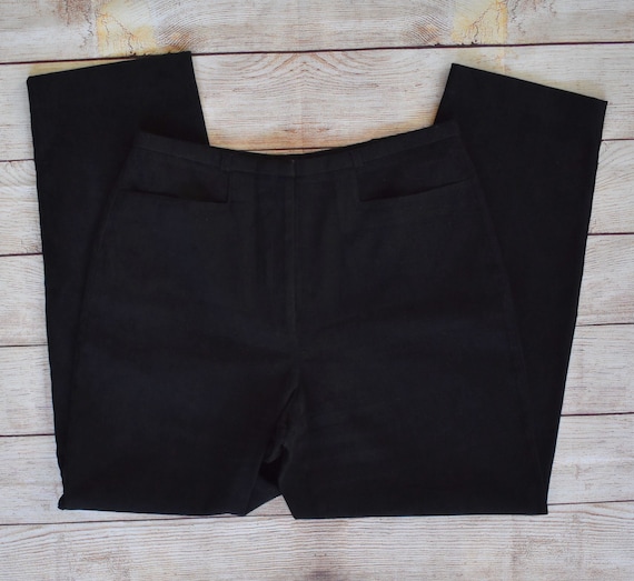Black Moleskin Pants, Zip Front Brushed Velvet Tro