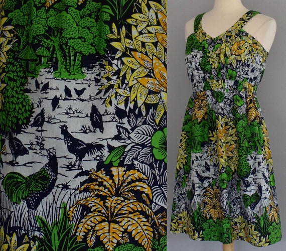 Novelty Print Sun Dress, Tropical Scenic Print wit