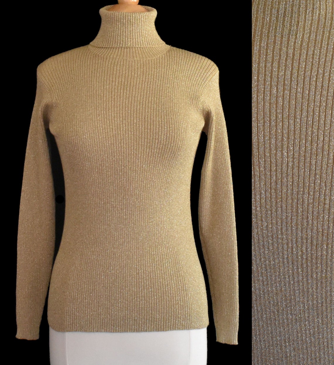 90s Gold Metallic Turtleneck Ribbed Knit Lurex Jumper | Etsy