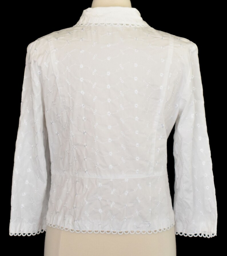 Large to Extra Large Cropped Jacket Size L to XL Vintage 90s Minimalist One Button Jacket White Eyelet Blazer 1990s Minimal Shirt Jac