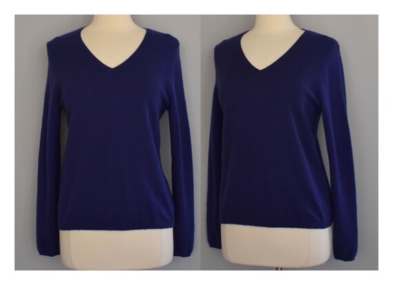 Blue Cashmere Sweater, Vintage 90s Vee Neck Cashme