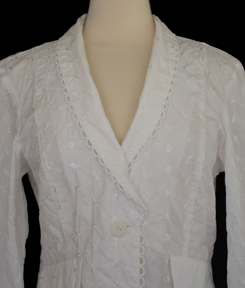Large to Extra Large Cropped Jacket Size L to XL Vintage 90s Minimalist One Button Jacket White Eyelet Blazer 1990s Minimal Shirt Jac