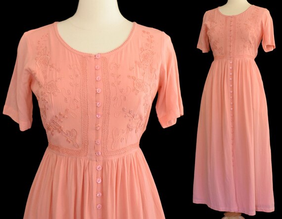 Embroidered East India Dress, Button Up High Waist