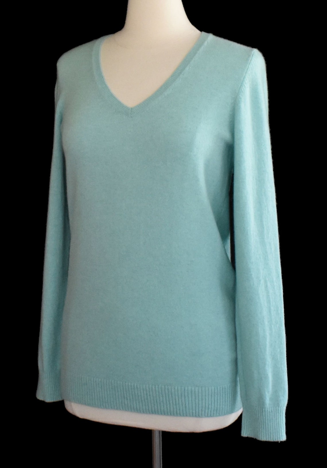 Aqua Blue Cashmere Sweater Pullover V-neck Minimal Sweater | Etsy