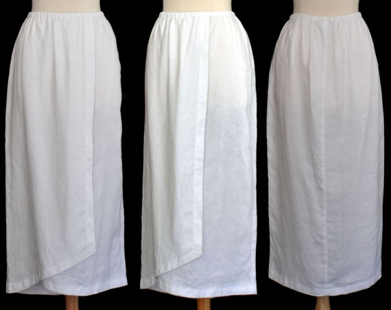 Vintage White Linen Skirt, Ankle Length Skirt, Lin