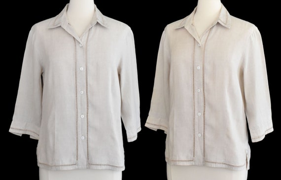 Vintage Linen Blouse, Sand Linen Blouse, Khaki Lin