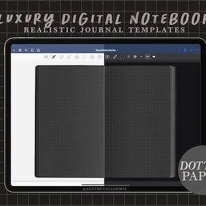 Realistyczny cyfrowy notatnik / kropkowany dziennik / szablon planera PDF | Tryb ciemny