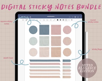 Realistic Digital Sticky Notes Sticker Bundle | Muted Edition | Goodnotes | Noteshelf | Digital Sticky Notes and Washi Elements Pack