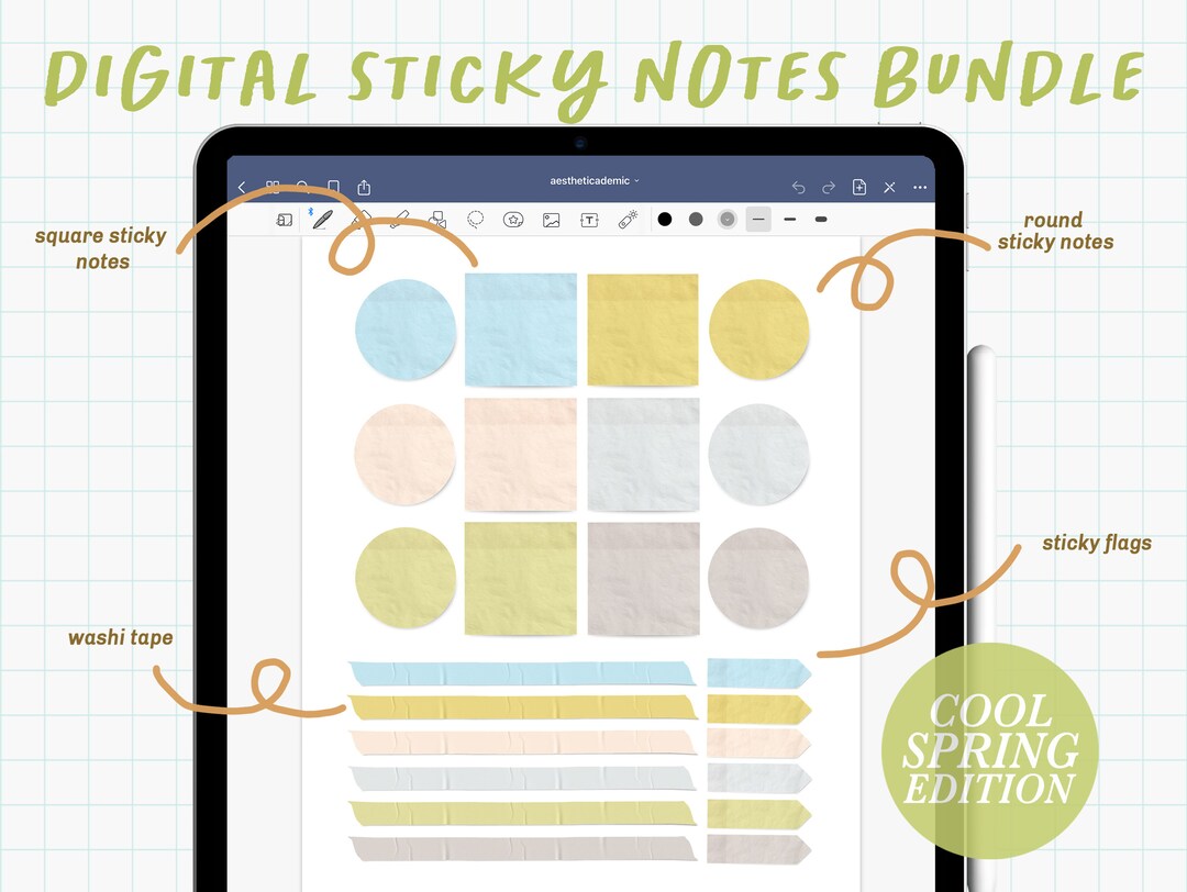 Realistic Digital Sticky Notes Sticker Bundle | Cool Spring Edition ...