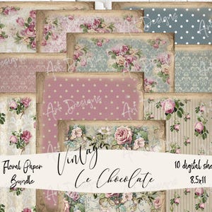 Vintage Shabby Chic Tapete Rosa Rose Digitale Etiketten und Tags Papier Ephemera Digitaler Hintergrund Scrapbook Zubehör.  P67