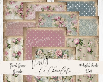 Vintage Pink Rose Wallpaper: Shabby Chic Digital Paper Ephemera (Digital Download)