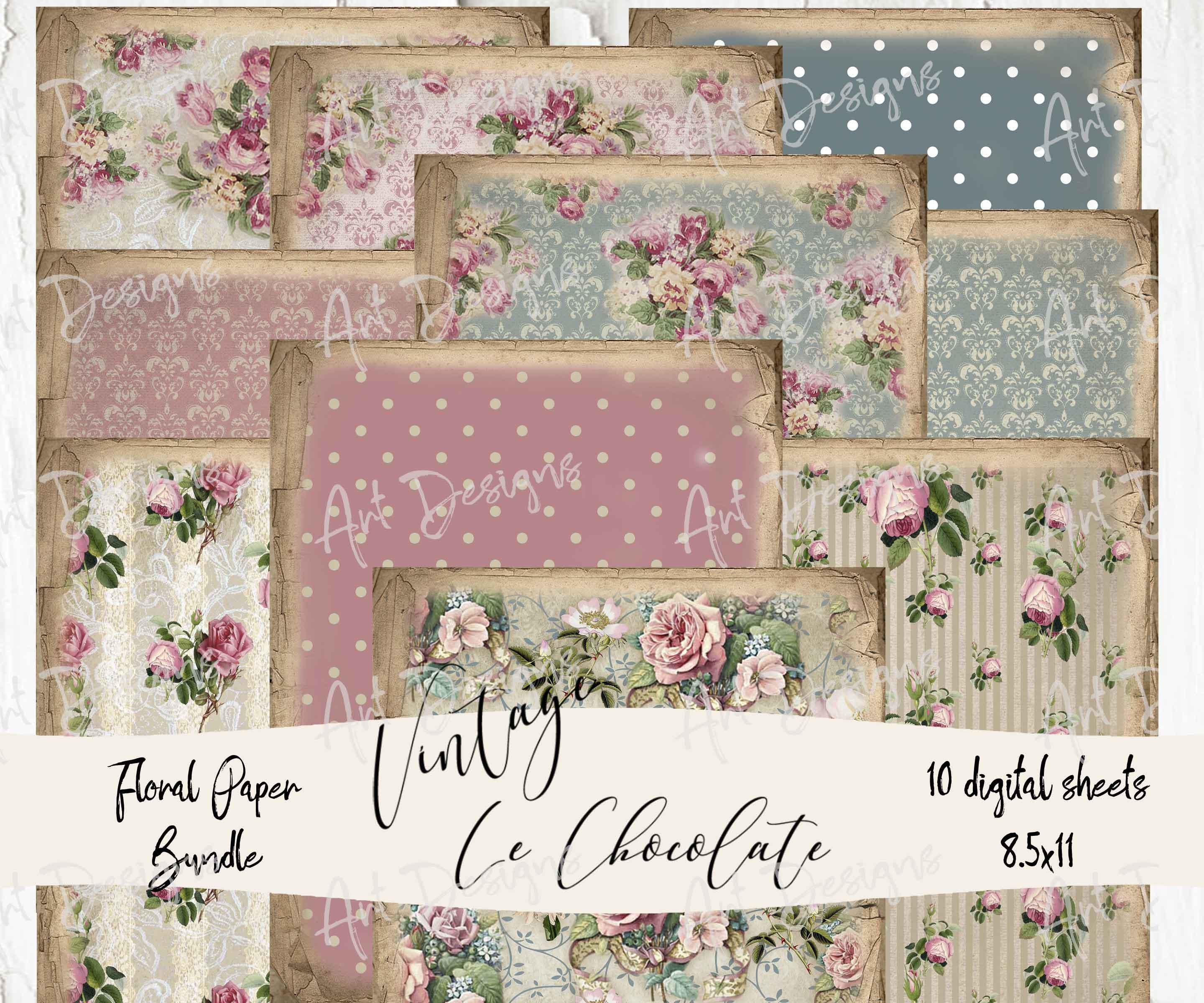 Vintage Pink Rose Wallpaper: Shabby Chic Digital Paper Ephemera ...