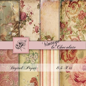 Shabby Rose Digital Paper: Vintage Scrapbook Backgrounds (8.5x11) (Digital Download)