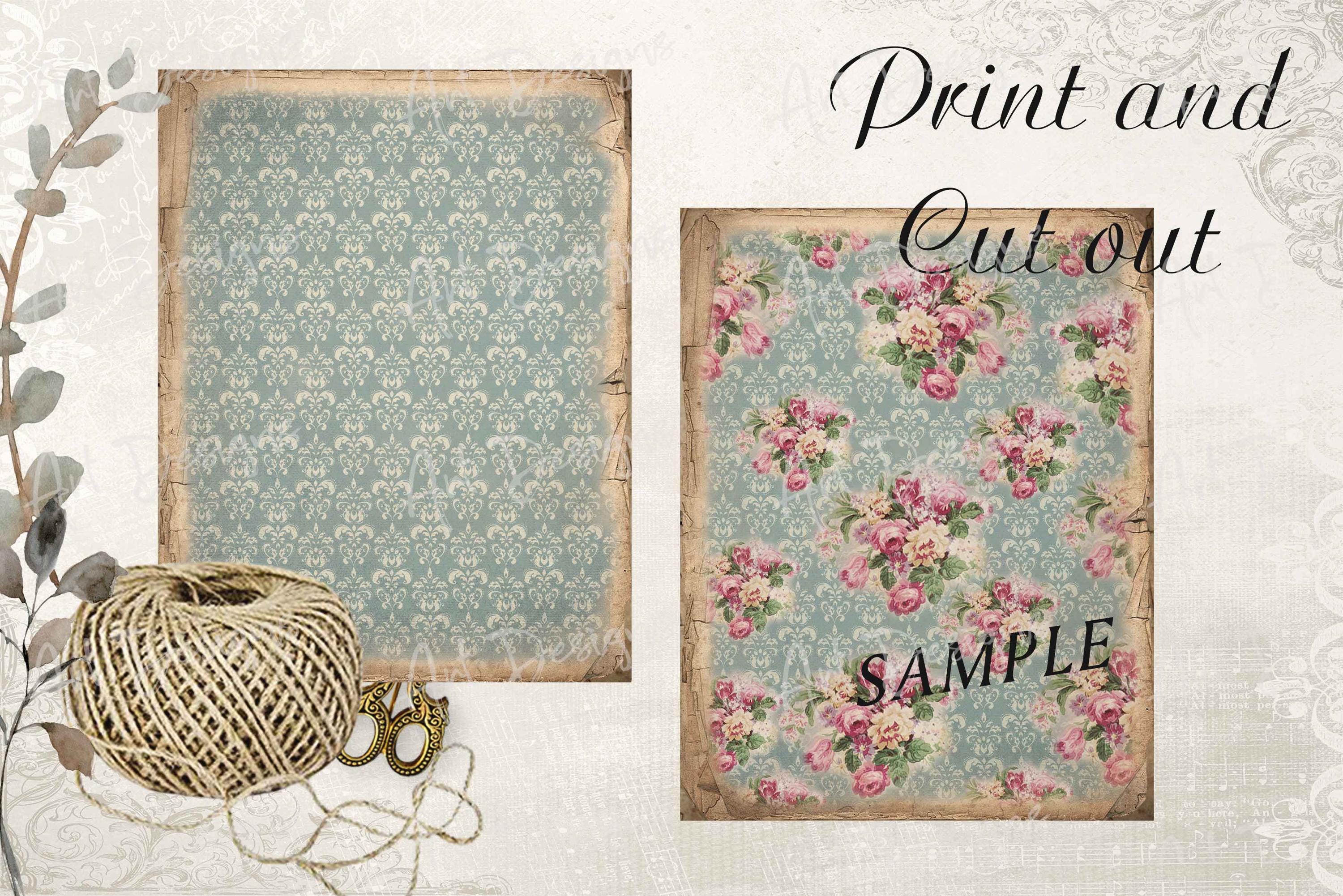 Vintage Pink Rose Wallpaper: Shabby Chic Digital Paper Ephemera ...